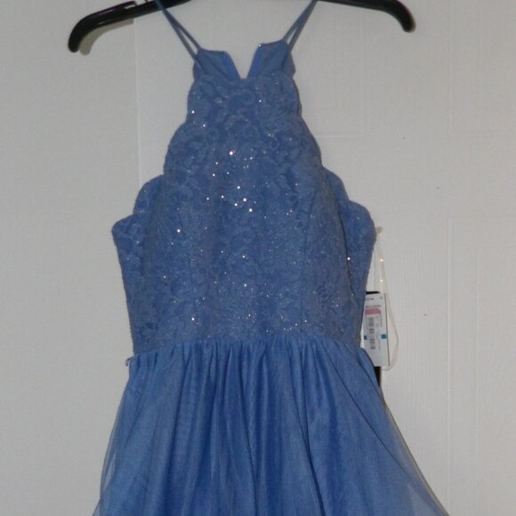 Sequin Hearts Juniors Double-Layer Fit and Flare Dress Blue Size 9 nwt - Picture 1 of 7
